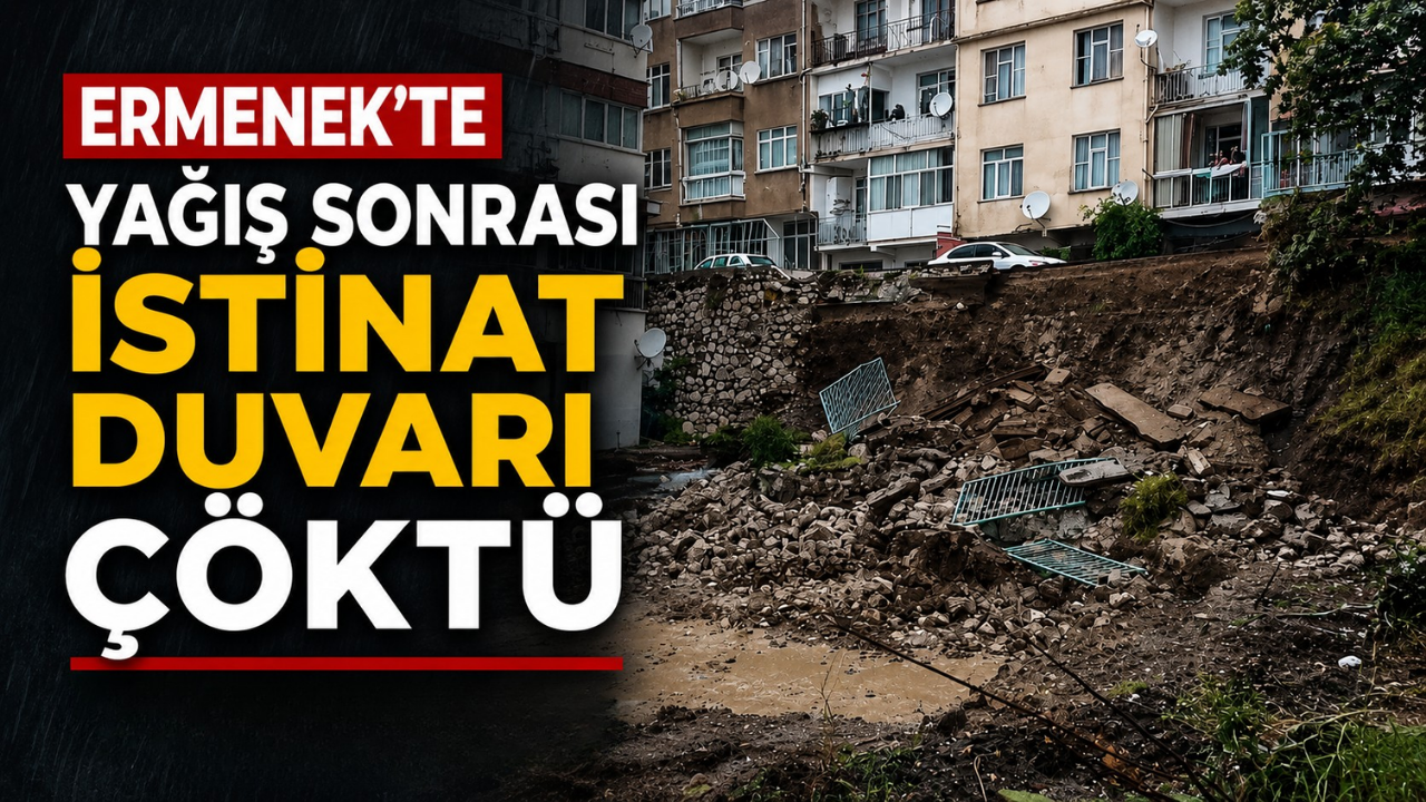 Ermenek’te Yağış Sonrası İstinat Duvarı Çöktü