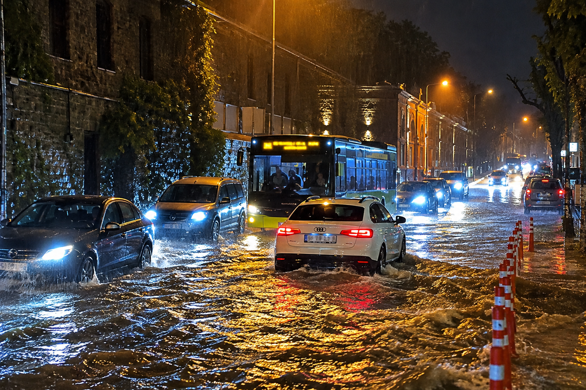 Üsküdar'da su baskını: Araçlar yollarda ilerlemekte zorlandı