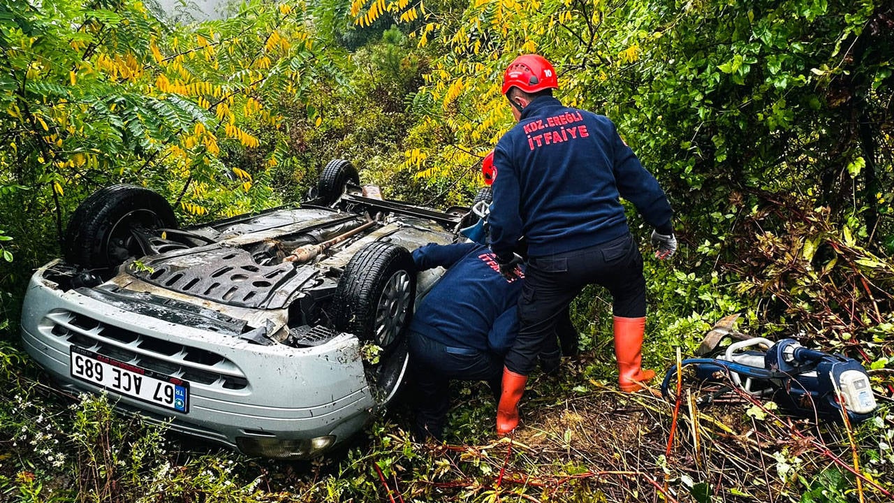 Zonguldak'ta takla atan otomobildeki 3 kişi yaralandı