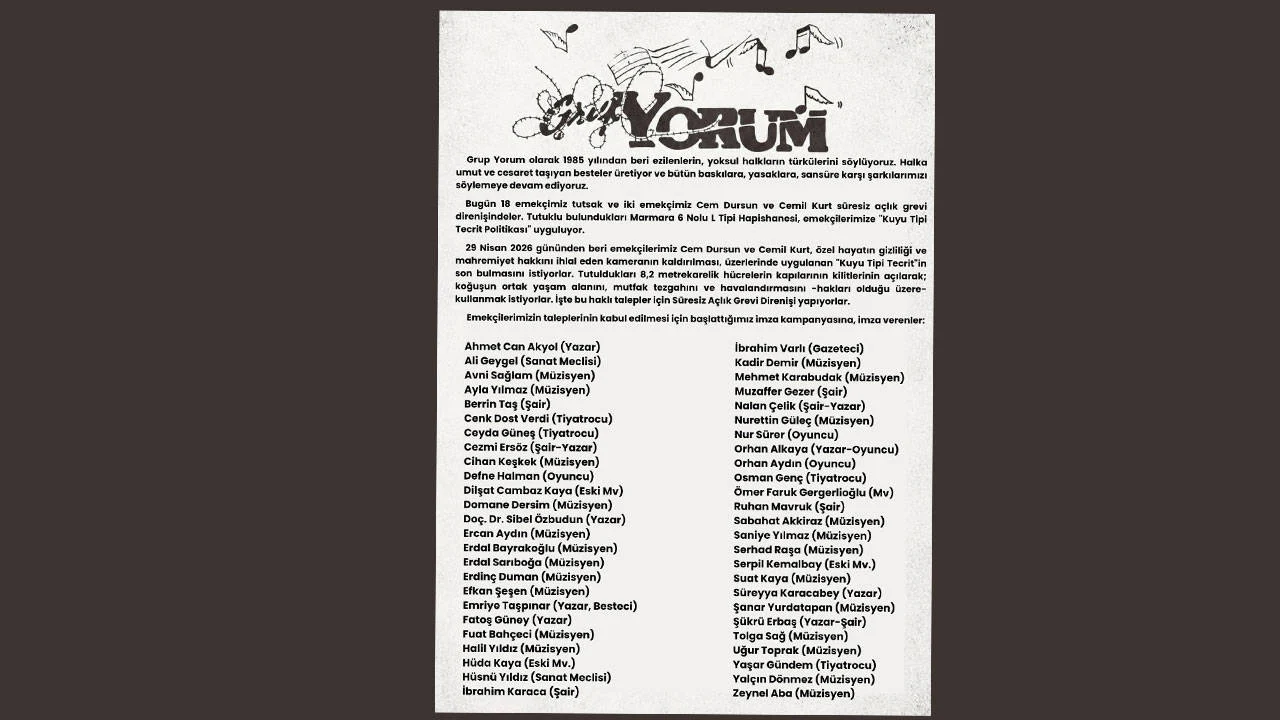 Açlık grevindeki Grup Yorum üyeleri için imza kampanyası