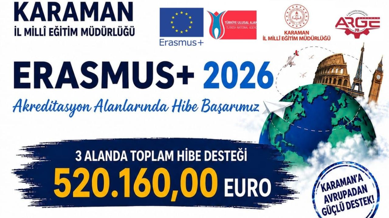 Karaman İl Millî Eğitim Müdürlüğüne 520 Bin Avroluk Erasmus+ Hibesi