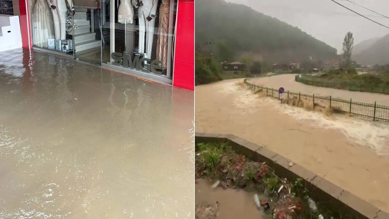 Zonguldak'ta sağanak: Dereler taştı, istinat duvarı çöktü