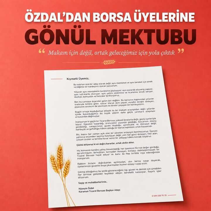 Özdal’dan Borsa Üyelerine “Gönül Mektubu”: Makam İçin Değil, Ortak Gelecek İçin