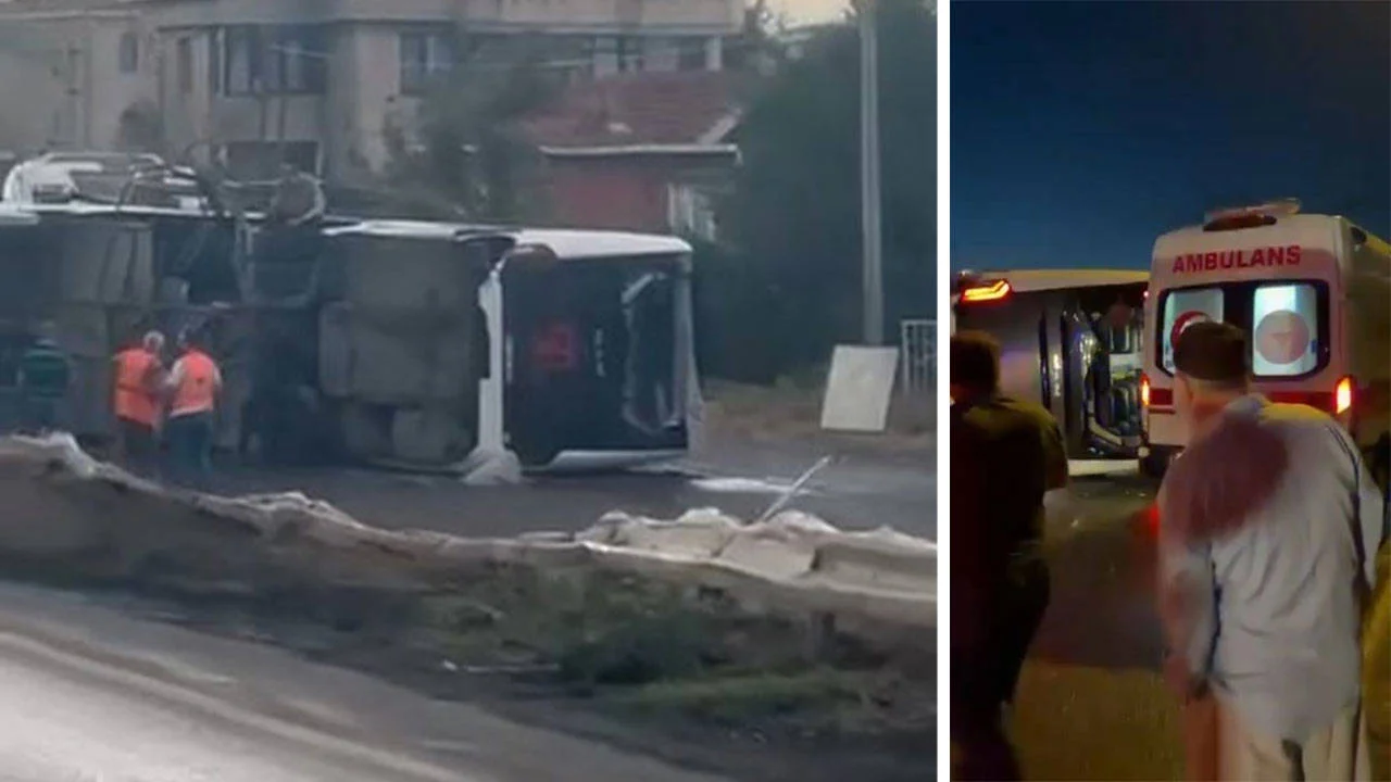 Büyükçekmece’de  havalimanı personelini taşıyan servis otobüsü devrildi: 18 yaralı