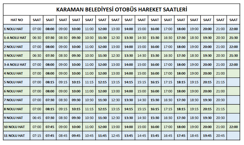 Karaman Belediyesi Otobüs Saatleri