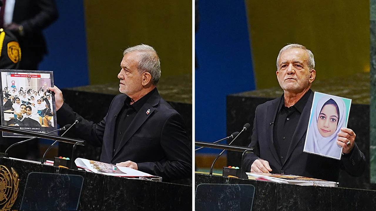 İran Cumhurbaşkanı Pezeşkiyan, BM kürsüsüne katledilen çocukların fotoğraflarıyla çıktı: 'Biz terörist değil, terörün kurbanıyız'