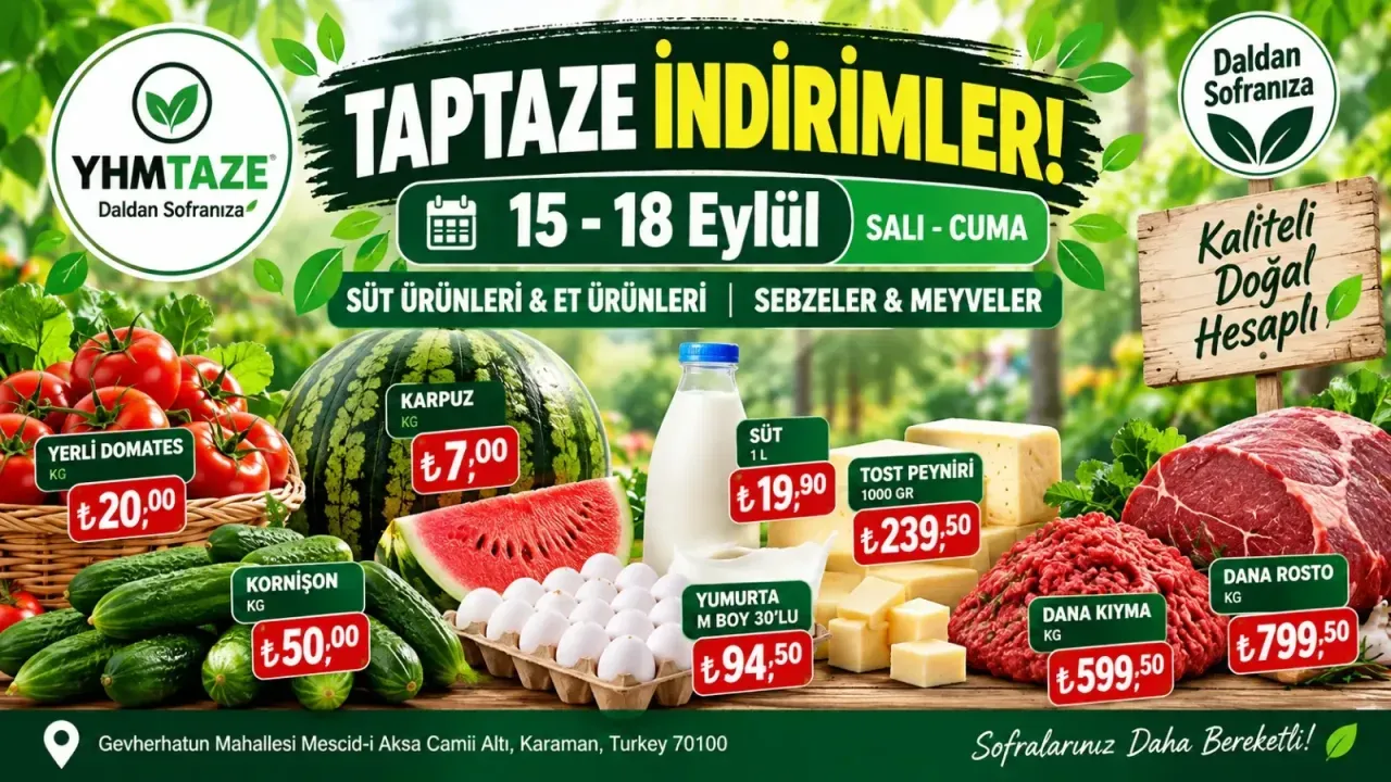 YHM Taze 15-18 Eylül indirimli ürünler listesi ve fiyatları