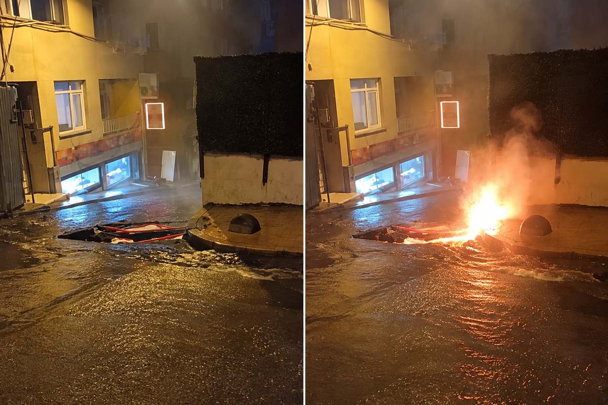 İstanbul'da korku dolu anlar! Sel suları arasında elektrik kabloları alev aldı