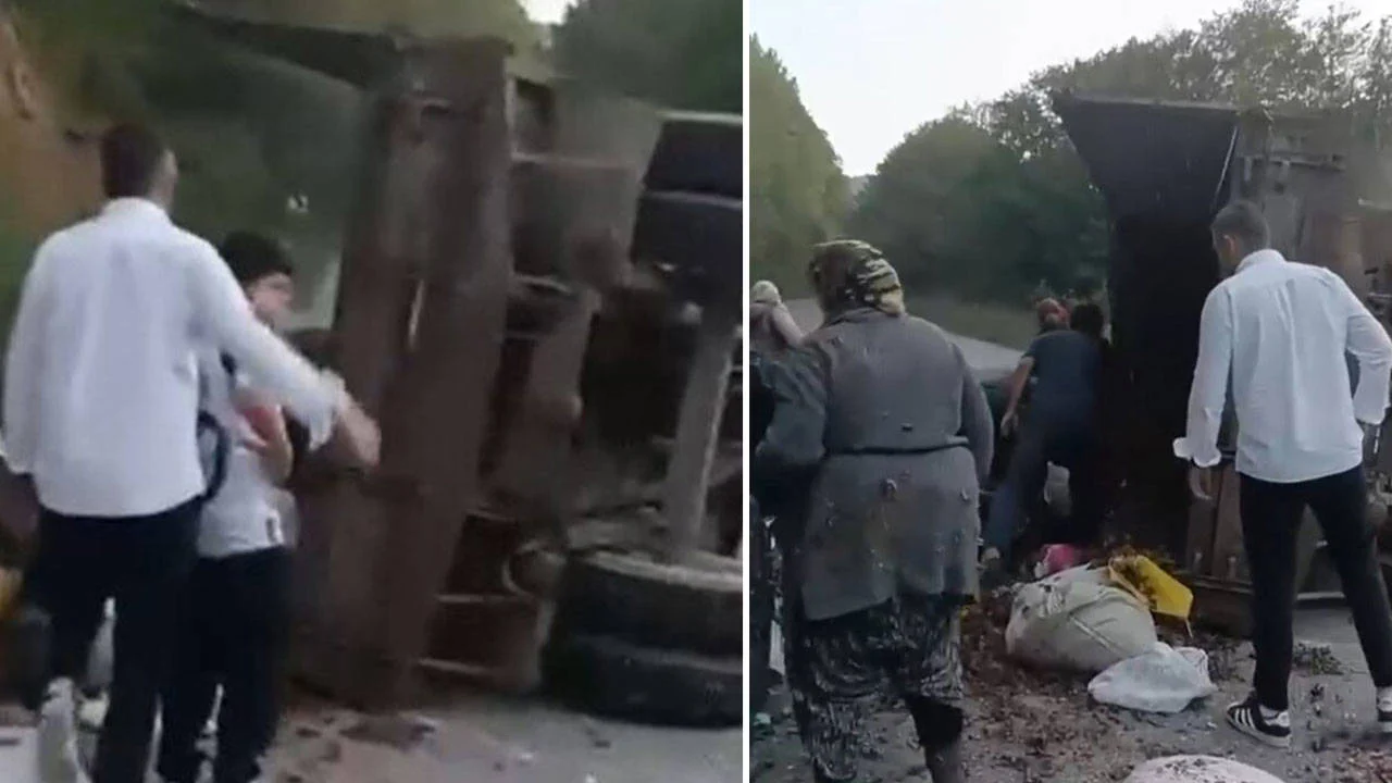 Düzce'de traktör römorku devrildi: 11 kişi yaralandı